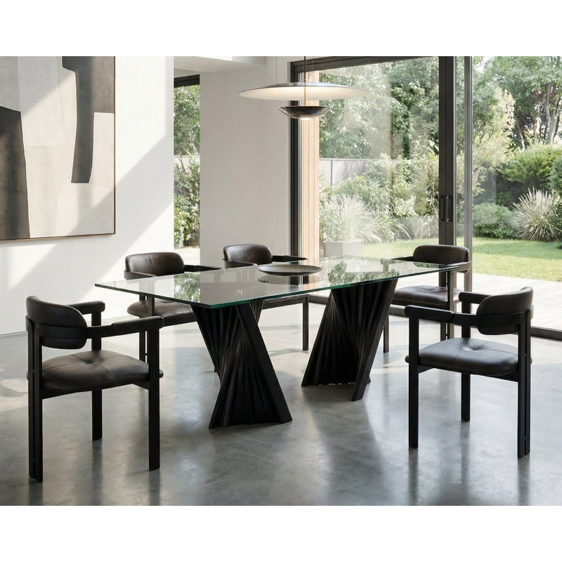 Avanicole Ash Glass Top Dining Table, Black Ash