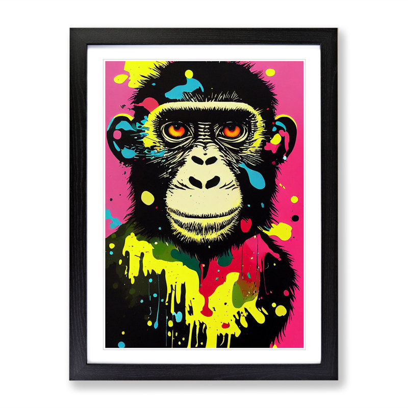 Paint Splash Monkey No.2 - Wall Art, Black  Framed, 34cm H x 25cm W x 2cm D