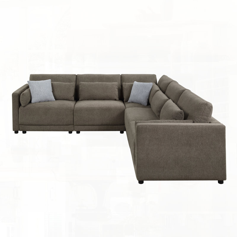 Linen Modular Sectional Sofa with Toss Pillows