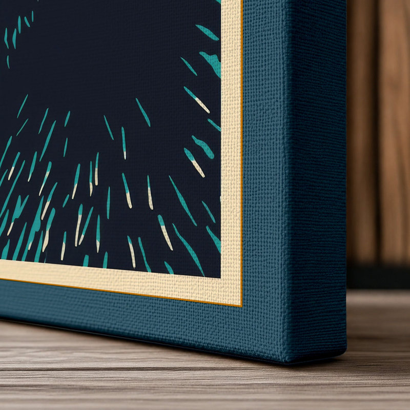 Turquoise Bear Retro - Wrapped Canvas, 36x24 - 91.4 x 61.0 cm, Teal Border