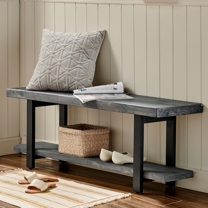 Solid Wood Storage Bench, Slate Grey