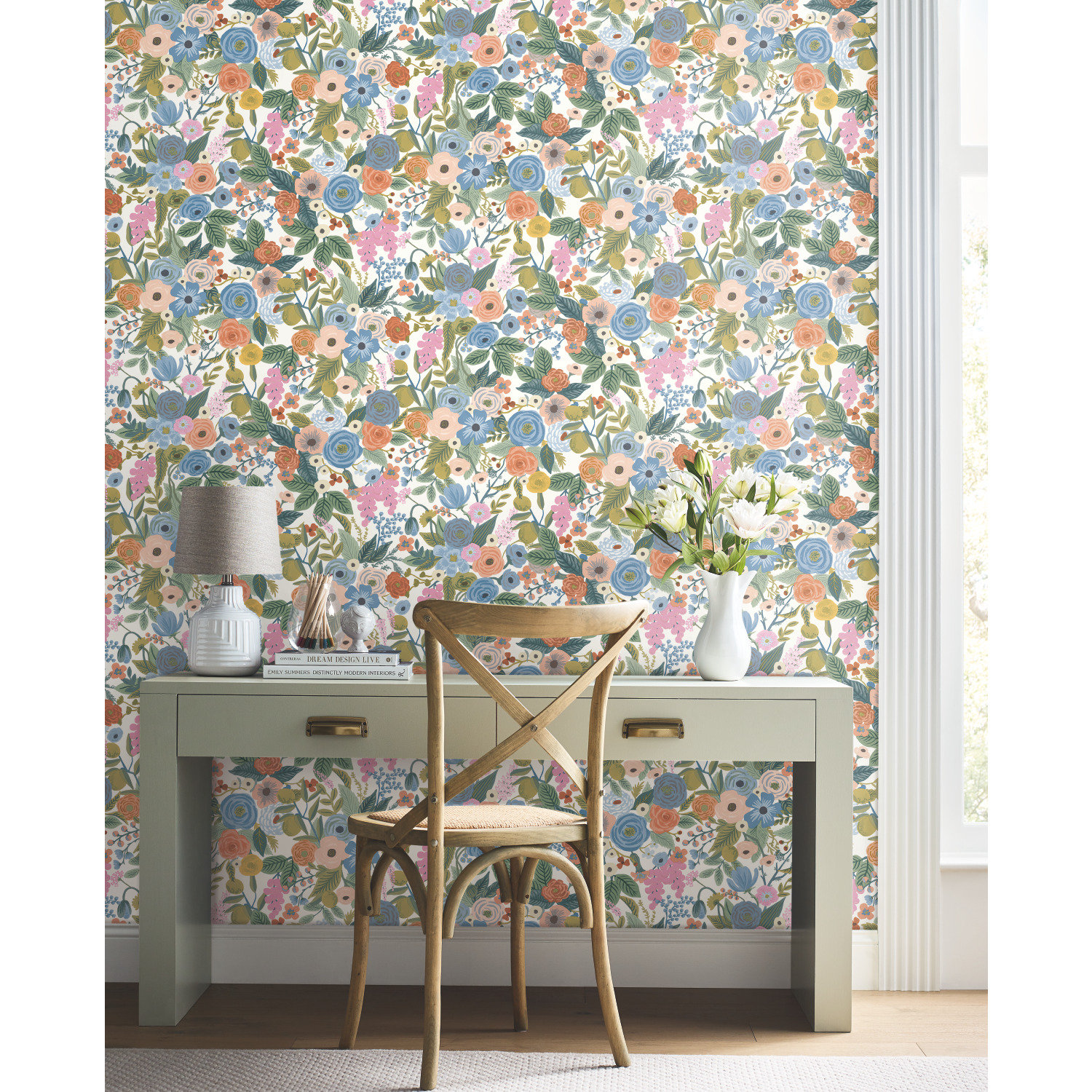 Garden Party Self-Adhesive Wallpaper, Cobalt Multi