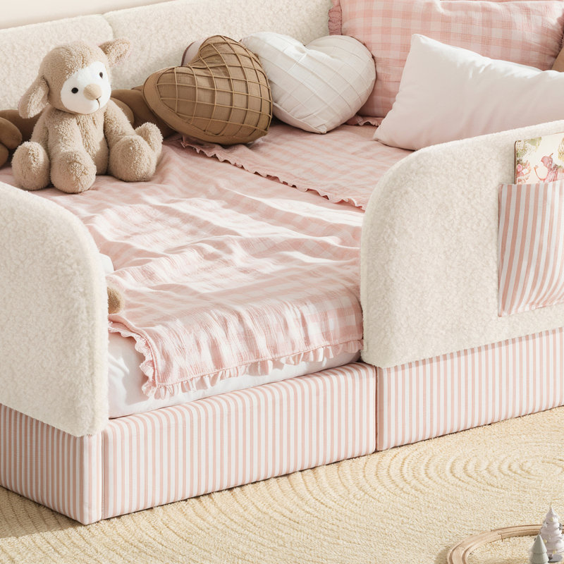 Lit double tapissier Montessori, Lit double, Beige