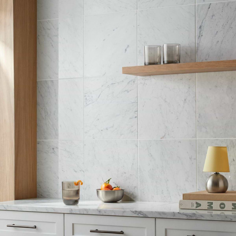 Carrara 3x12 Honed Marble Floor and Wall Tile, 12" W x 12" D, Polished