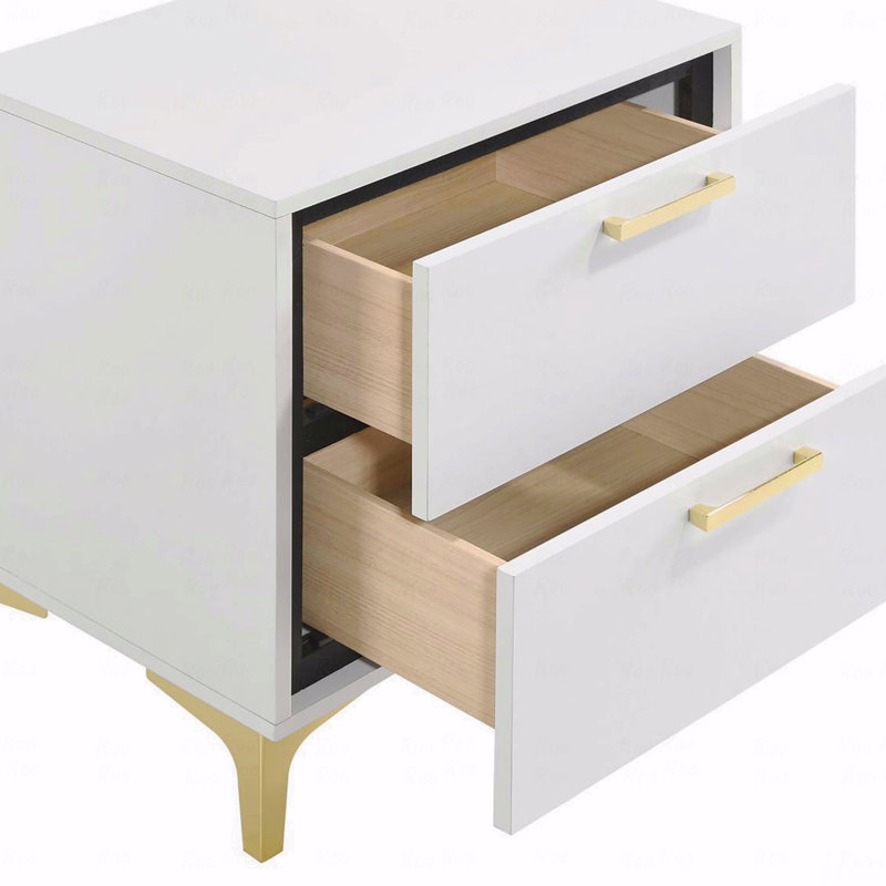 In White 2-Drawer Rectangular Nightstand, White