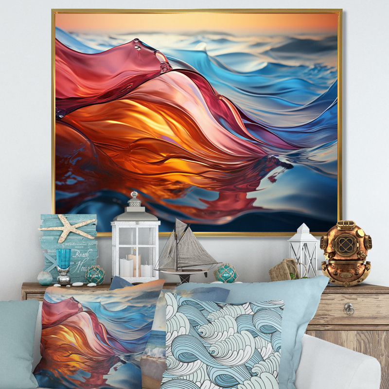 Coastal Chromatique Waterscapes I - impression, H 16 po x l 32 po x P 1 po, Cadre flottant doré
