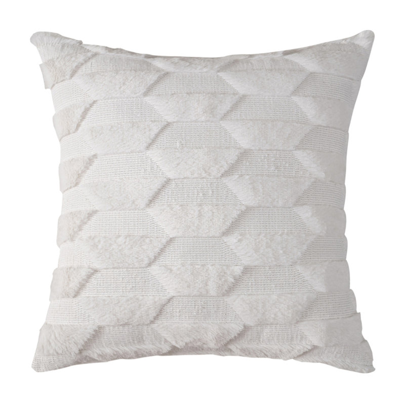 Housse et insert de coussin en fourrure synthétique Emboridered Fur - Hexagon, Blanc