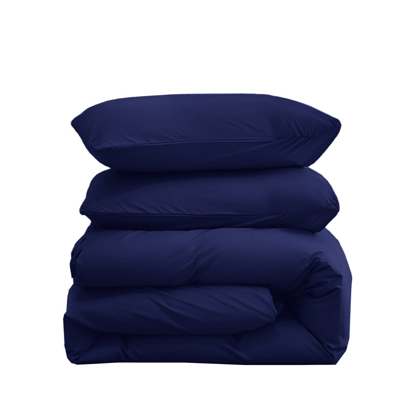 Microfiber Solid Colour Duvet Cover Set, Single Duvet Cover + 1 Pillowcase, Navy