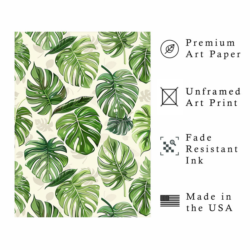 «Botanical Monstera Leaves», motif d'art bohémien sans cadre, H 16 po x l 12 po