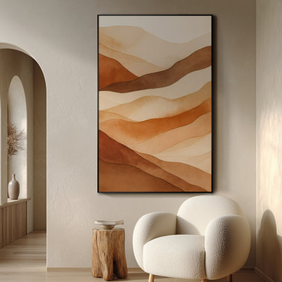 Extra Large Wall Art Fabric Print - Watercolor Landscape Art Earthy Toned Mountain Wave Contemporary Artwork Decor for Living Room or Bedroom - "Frame Assembly Required (Unfinished Frame)"