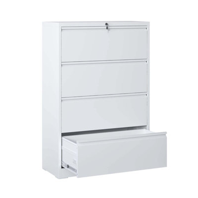 4 Drawer Lateral File Cabinet, Heavy Duty Metal Filing Cabinet, 35.4 Inch Wide Locking File Cabinet for Home Office, Space-Saving Vertical Storage with Anti-Tip Interlock, for Letter/Legal/A4 Files