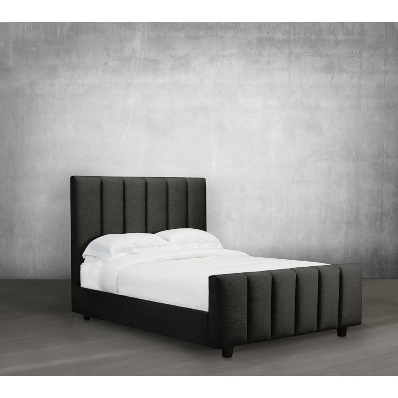 Lit plateforme en tissu d’ameublement, Noir, Très grand