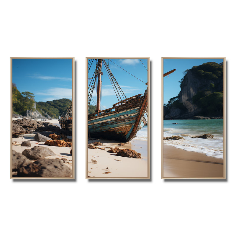 Kradi's Coastal Cradle Tranquil Waters I - Art mural plage, H 28 po x l 36 po, Cadre flottant brun