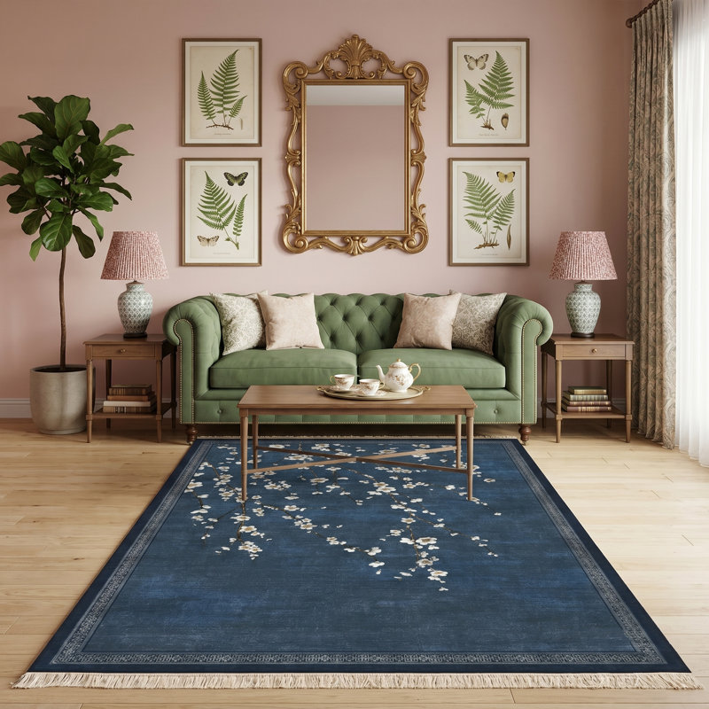 Cherry Blossom Navy Area Rug