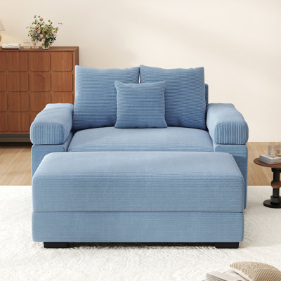 54.3" Oversize Chaise Lounge Corduroy Accent Chair Reading Chair With Ottoman by Mercer41