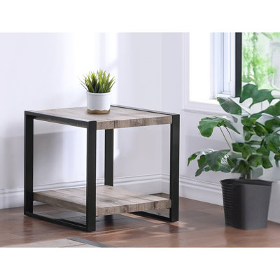 Table de bout rustique grise avec tablette pour le rangement de l'espace de vie au fini brun contemporain