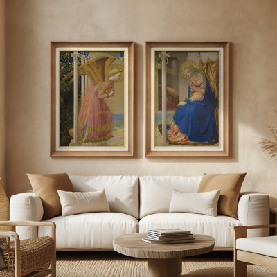«Renaissance Angel and Madonna», scène classique religieuse - ensemble de 2 reproductions d'art encadrées de qualité supérieure sur papier 26 po x 36 po