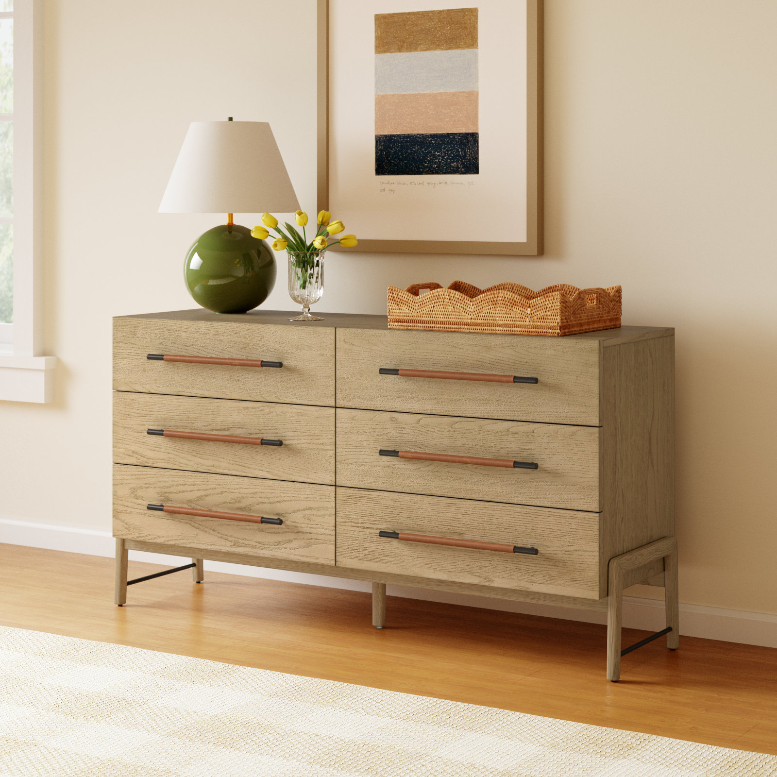 Karsten 6 Drawer 62.5" W Double Dresser, Yucca Oak