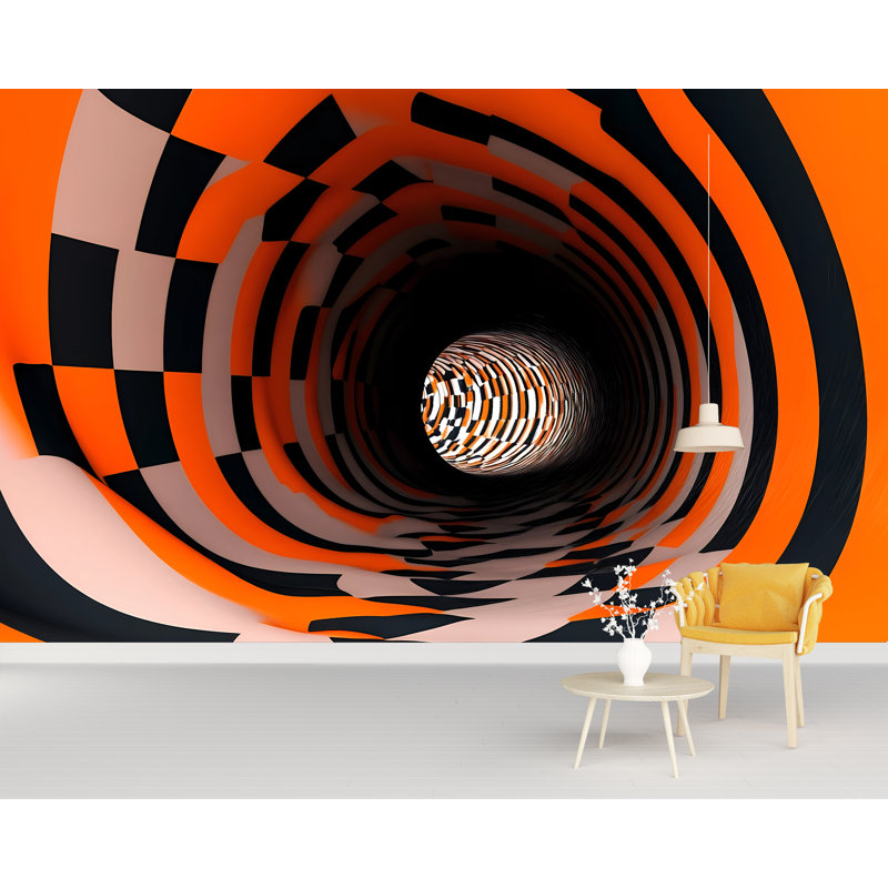 Murale 3D Tunnel - illusion optique à carreaux, papier peint abstrait Vn900 (non tissé) VN900, L 145 po x l 100 po, Non tissé