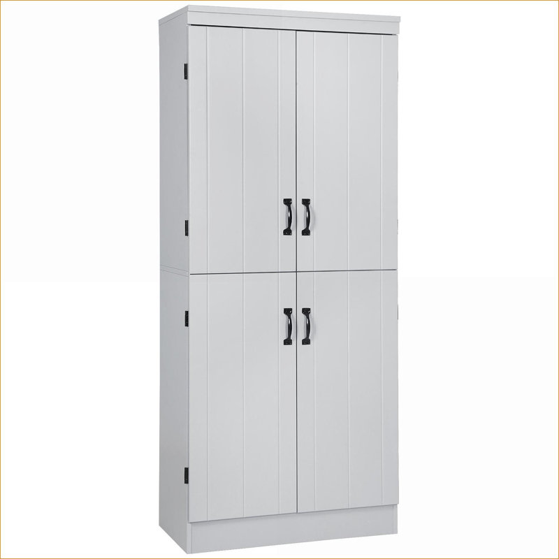 Armoire de rangement surélevée autoportante à 6 niveaux de 70 po Cabinets, 4 portes, 2 tablettes réglables, anti-basculement, gris | Contemporain | Panneau de fibres à densité moyenne