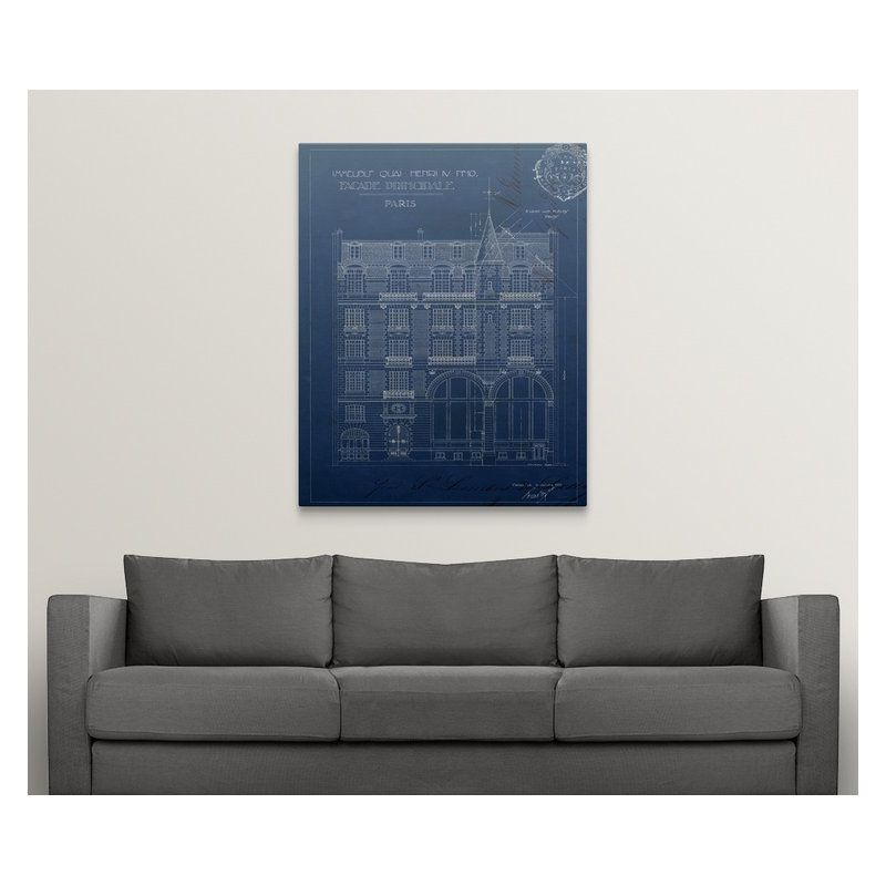 Quai Henri Blueprint " Quai Henri Blueprint I ", 48" H x 38" W x 1.5" D, Canvas