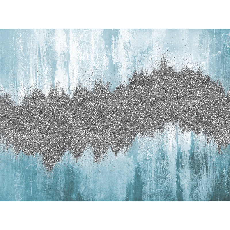 Blue and Silver Abstract by Unknown, White Single Picture Framed Paper, 30" H x 40" W, White