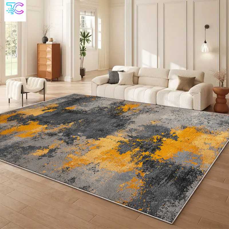 Gray Orange Art splash-ink style carpet visual focus of modern living room reconstructs space artistic sense with pioneer design 5 * 7ft Cashmere-like washed bottom