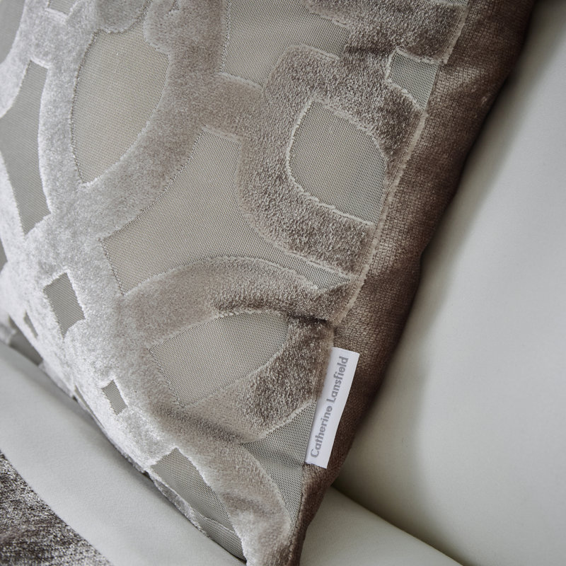 Lattice Cut Velvet Embellished 43x43cm Cushion with Inner, Natural
