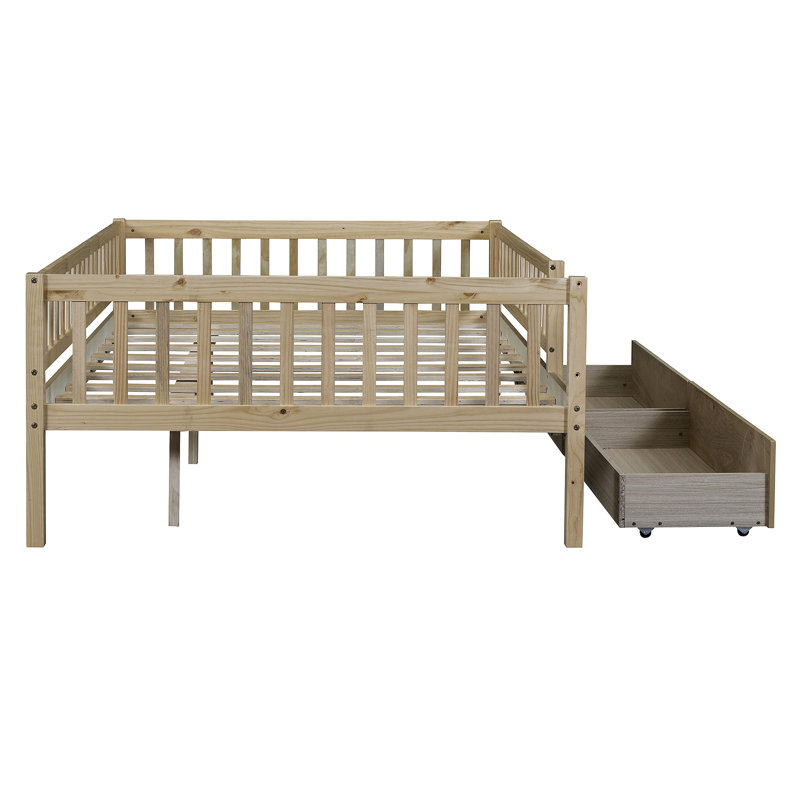Daybed Wood Bed With Two Drawers, Natural, Full