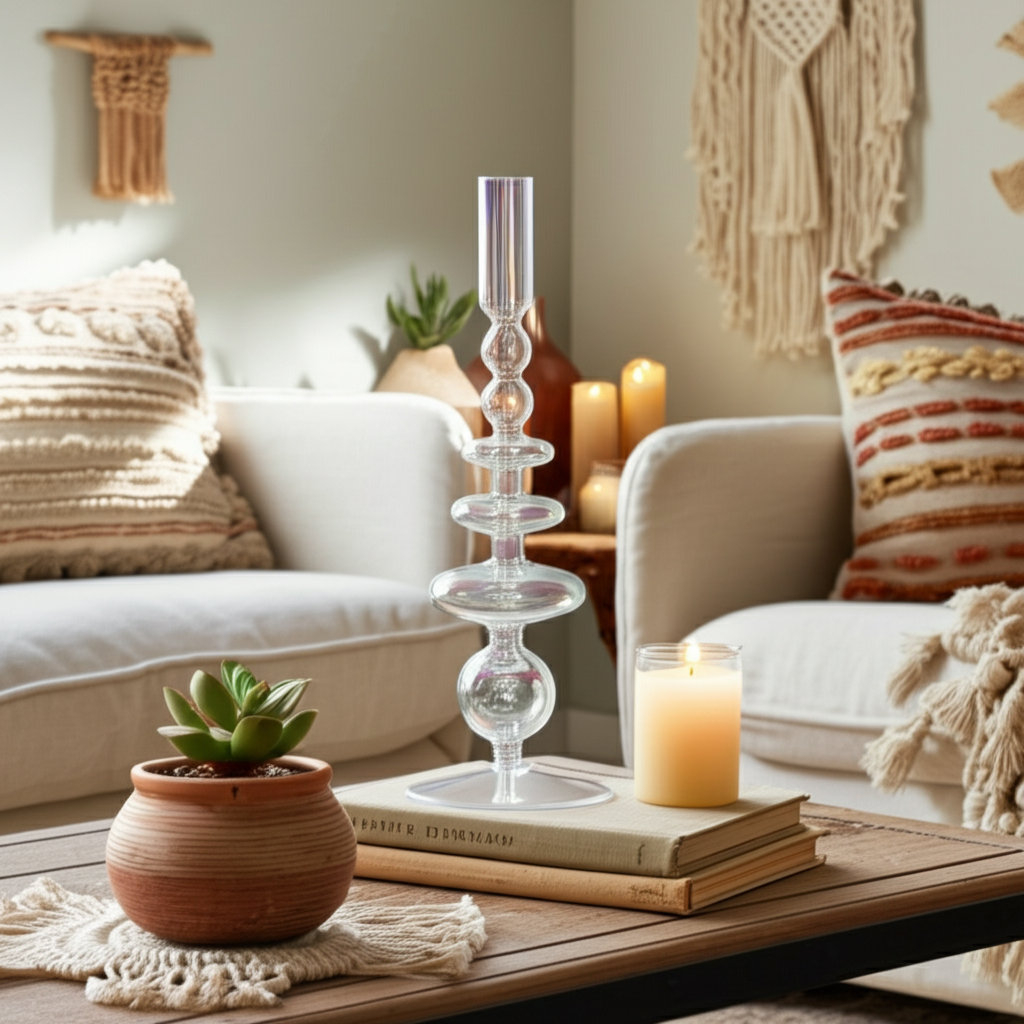Joss & Main Vintage Glass Taper Candle Holder, Clear, 11" H x 4" W x 4" D