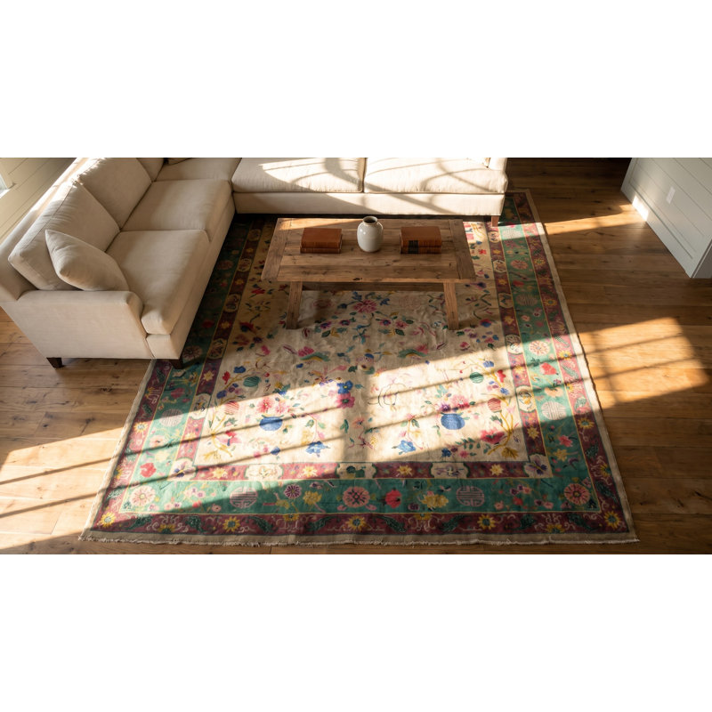 Tapis ivoire antique en laine Art déco