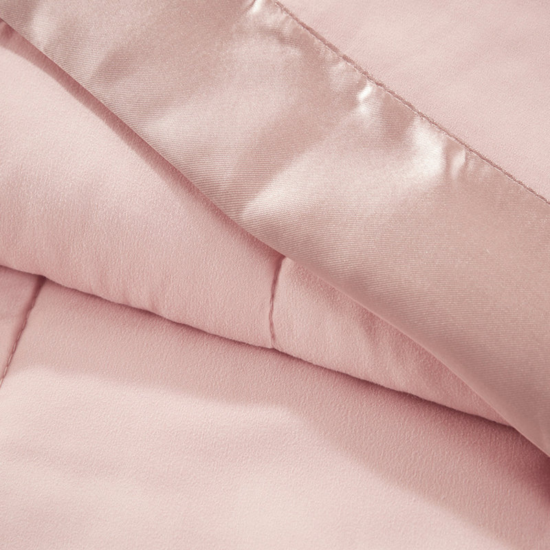 Couverture légère en duvet synthétique avec bordure en satin, Double, Rosé