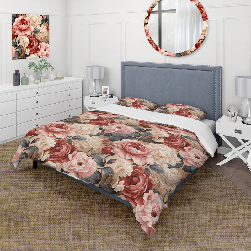 Literie intemporelle pivoine rose Gardan Serenity, Housse de couette simple + 1 taie décorative stan