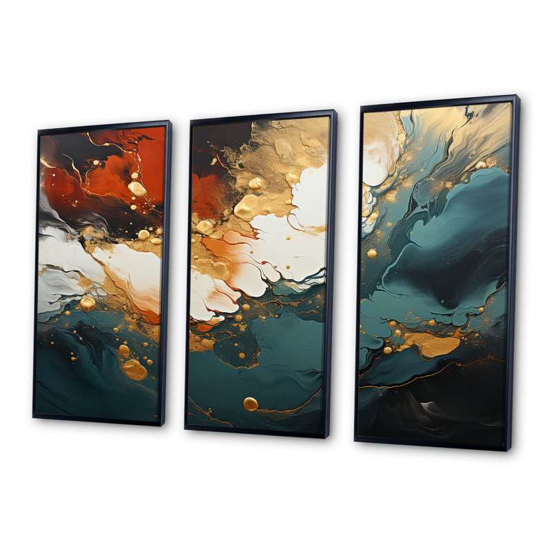 Orange et vagues ondulées oranges et mélodie I - art mural abstrait, Cadre flottant noir, H 28 po x l 36 po x P 1 po