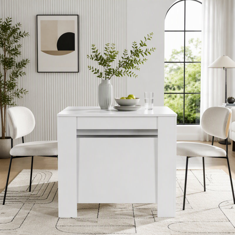 Table de salle à manger multifonctionnelle extensible, White