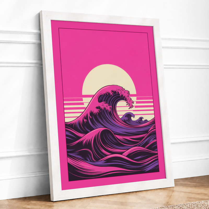 Magenta Wave at Dusk Retro - Framed Print, A3 - 42.0 x 29.7 cm, White