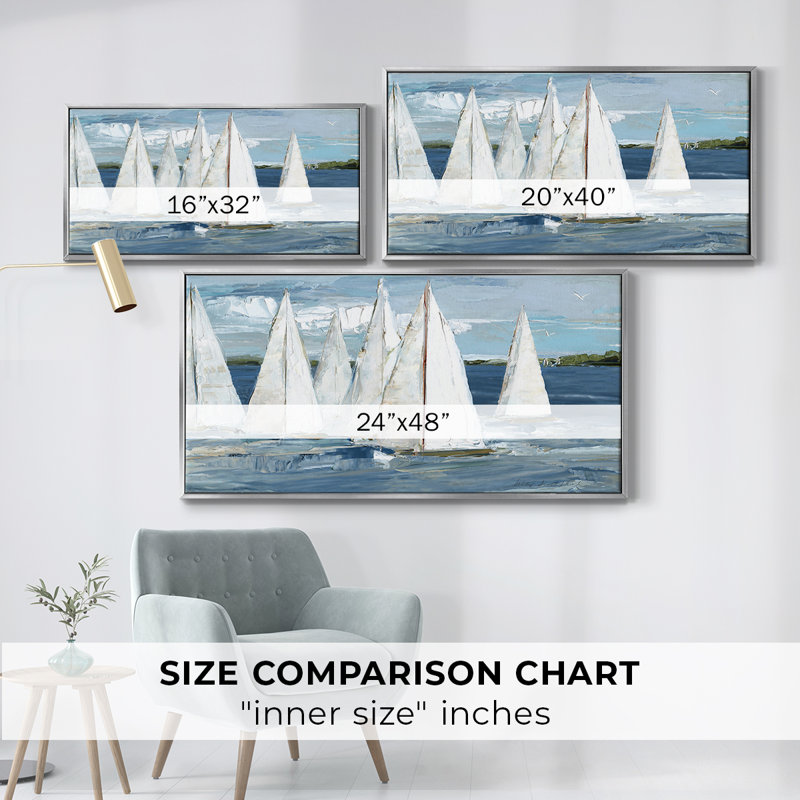 Voiles blanches - Toile tendue avec châssis encadré - Prêt à accrocher, Argent argent, H 21 po x l 41 po