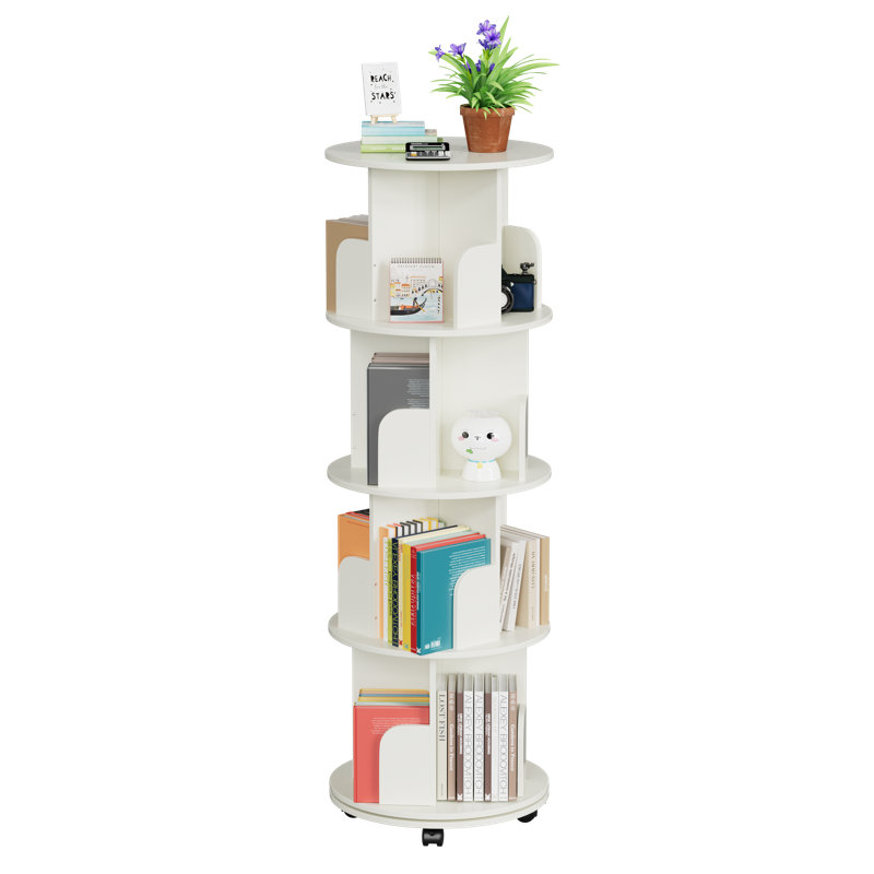 51" 4-Tier 360° Rotating Bookcase, Revolving Corner Storage Organizer for Home Office, Living Room, and Bedroom
