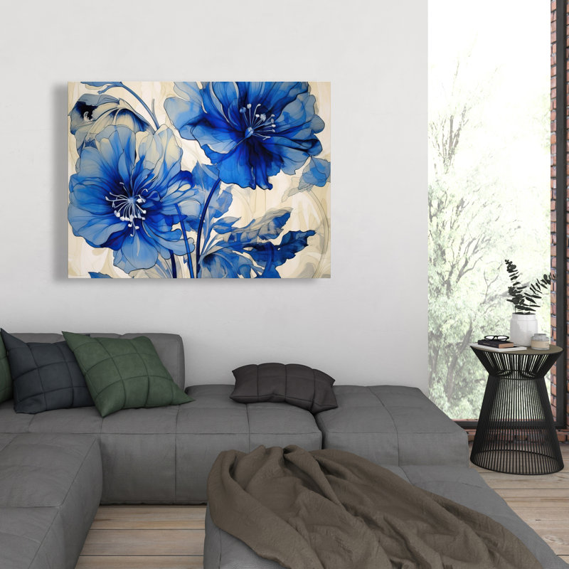 Fleurs bleues - Toile de fleurs beiges pour la maison | Art