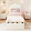 Lit plateforme pour enfant en velours avec tête de lit réglable à DEL RVB en forme de pétale et tiroir de rangement pour chambre d'enfant-107691258-107691259