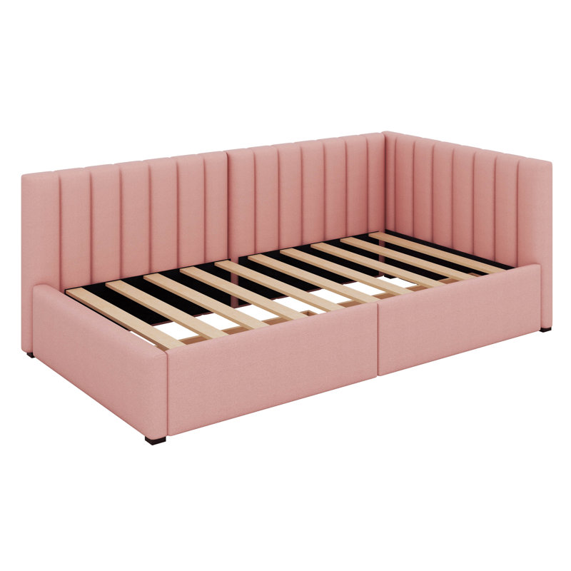 Upholstered Daybed With 2 Storage Drawers Twin Size Sofa Bed Frame, Pink