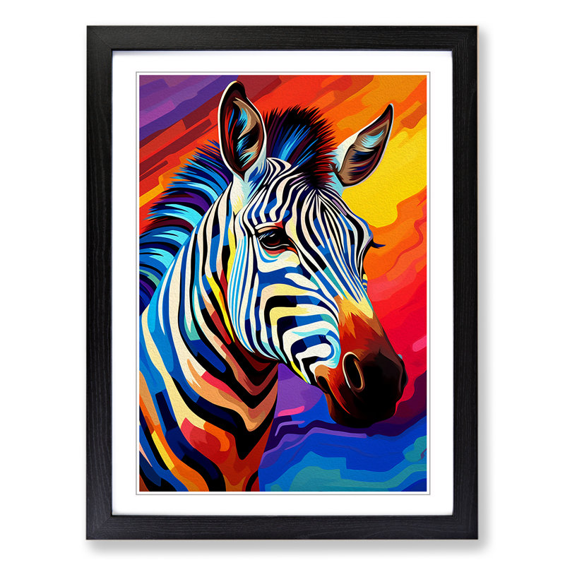 XYZ-FRM-V1223-1726 Zebra Abstract - Single Picture Frame Print on Wood, 46cm H x 34cm W x 2cm D, Black 