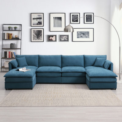 6 Seat Sleeper Sofa Bed With Ottomans,Oversized Indoor Furniture For Living Room