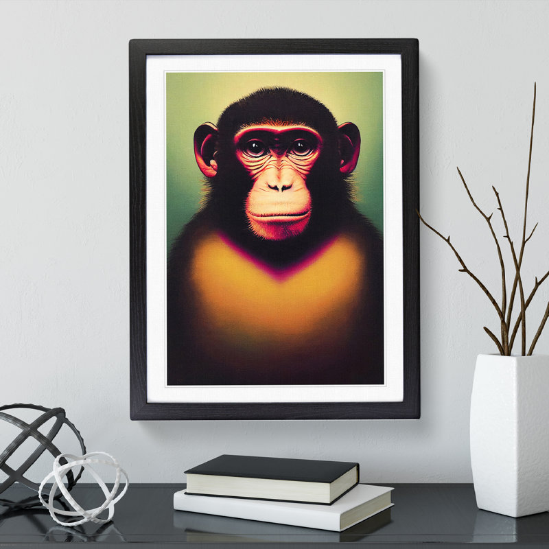 Monkey Face - Wrapped Canvas Print, Black Framed, 34cm H x 25cm W x 2cm D