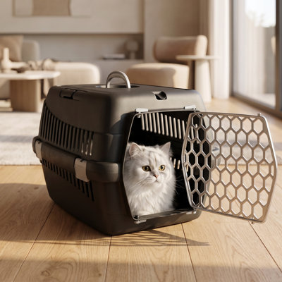 Modern Black and Grey Secure Pet Carrier Box for Travel (15.4'' W x 21.7'' D x 14.4'' H)
