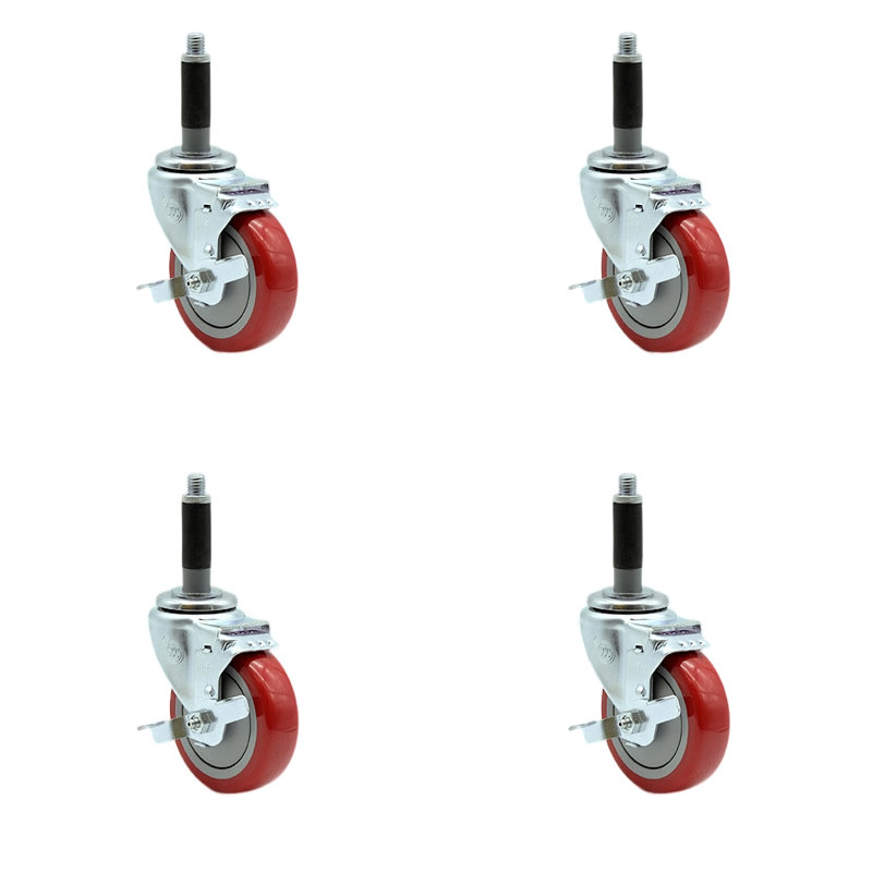 Roulettes extensibles en polyuréthane avec frein, Rouge