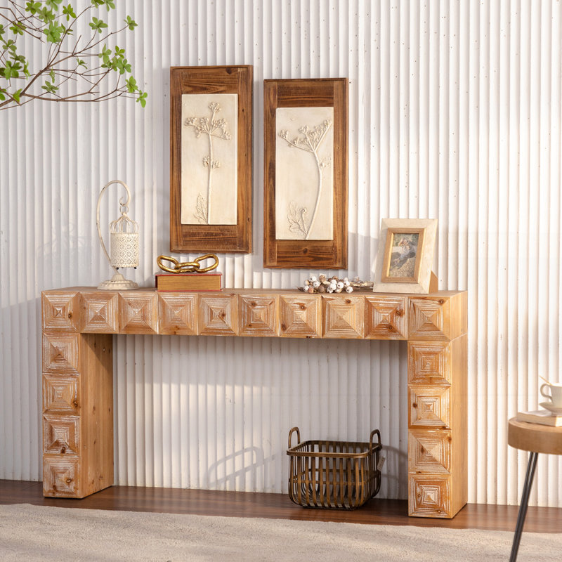 Console Modern Farmhouse, H 29,72 po x l 59,06 po x P 12,4 po, Bois naturel, Bois naturel, Bois naturel