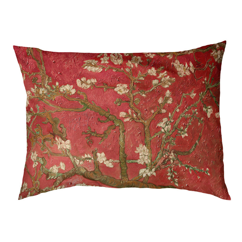 Coussin de concepteur de fleurs d’amande Burk, L 19,5 po x l 29,5 po, Rouge / Noir