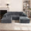 Canapé modulaire de 105,7 po avec méridienne en forme de U, canapé modulaire moderne avec assise profonde, canapé rembourré pour la chambre à coucher du salon, aucun assemblage requis, (tissu moelleux), gris-399811285-399811287