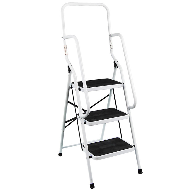 4.4ft Steel 3 Step Ladder With Safety Handrail Foldable Safety Non Slip Matt Safe Heavy Duty